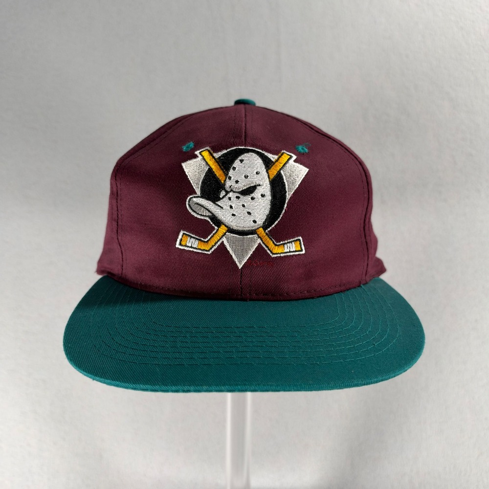 Vintage 90s Anco Anaheim Mighty Ducks NHL Snapback Hat Maroon Teal NWT